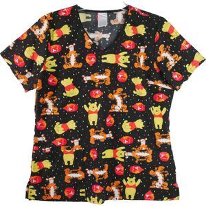 DIsney Women’s Size M Winnie-the-Pooh & Tiger Black Scrub Top